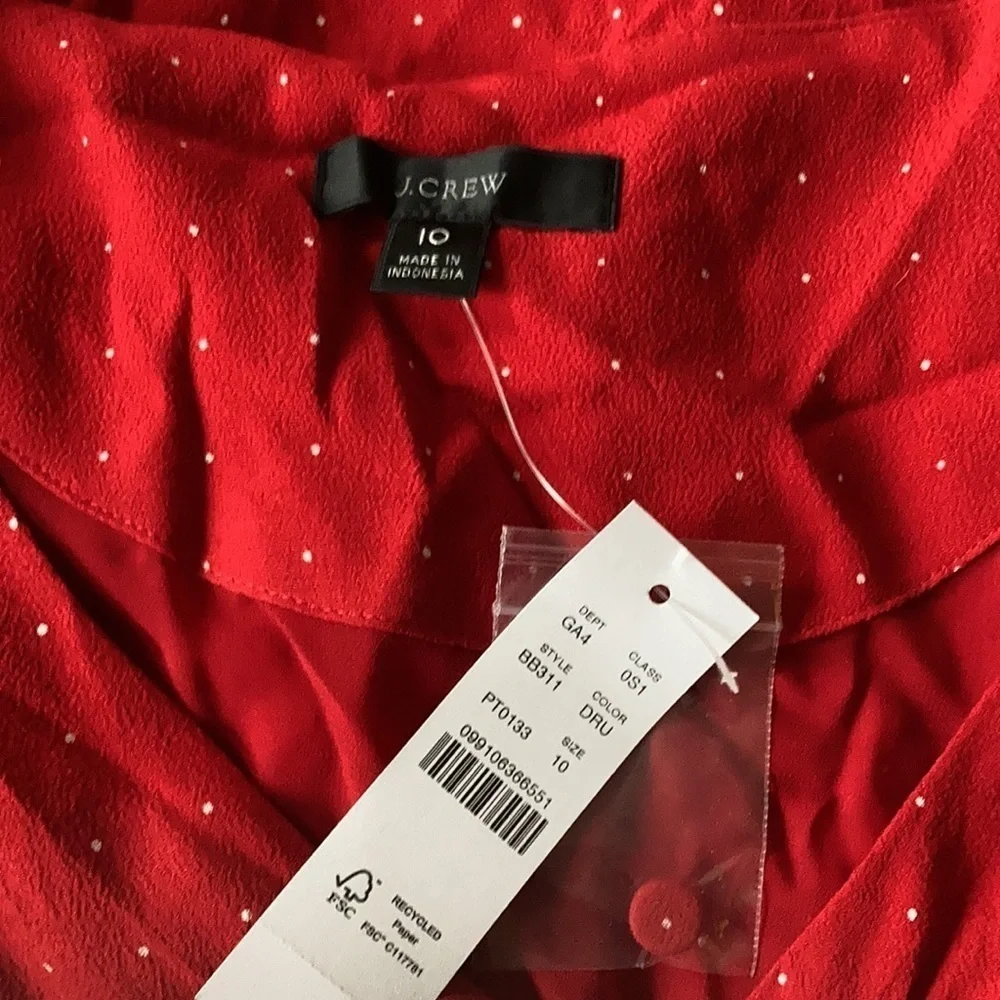 J Crew red /white polka dot drapey puff-sleeve dress SZ 10 NWT